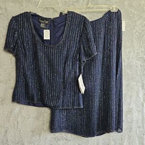 Lawrence Kazar Women's Lg blue Silk Beaded Skirt And Top formal wedding